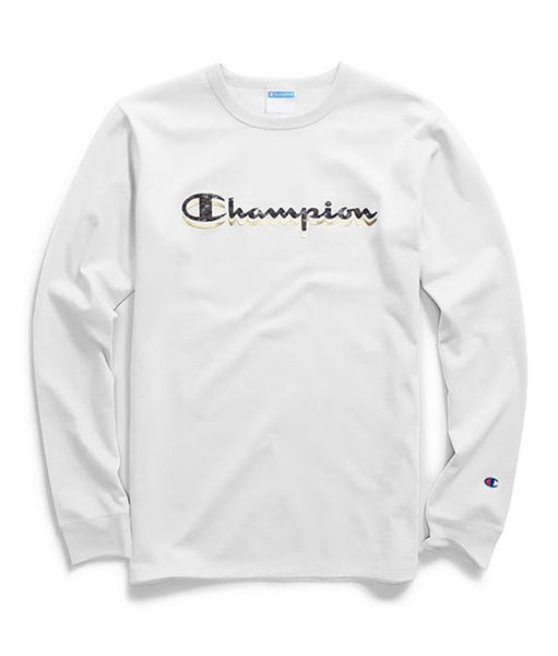 Champion Camo & Gold Script White Long Sleeve T-Shirt