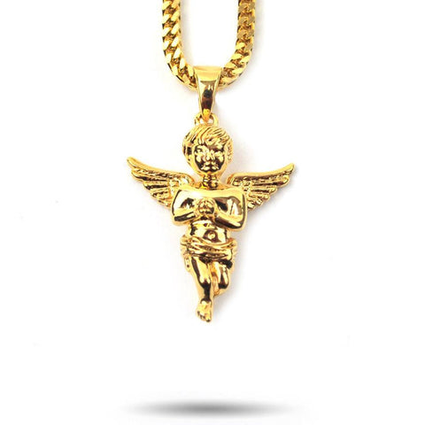 The Gold Gods Micro Angel Necklace Franco Chain