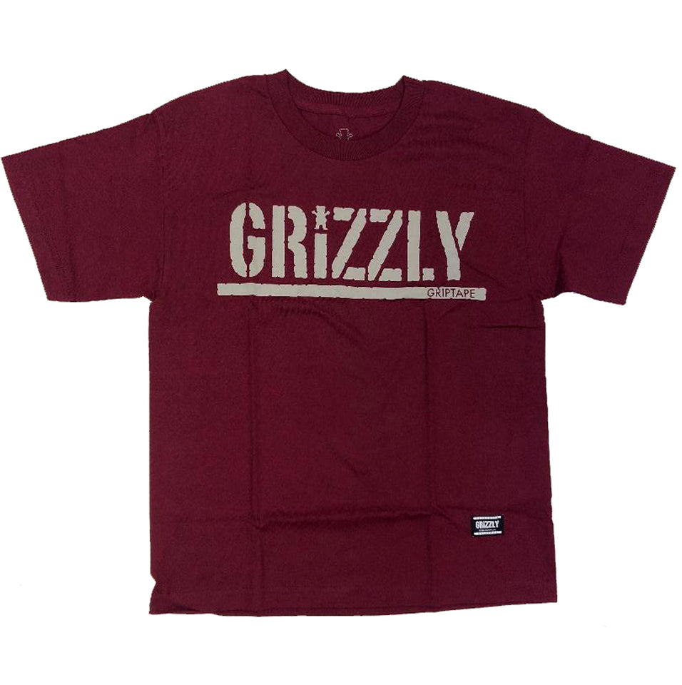 PEF Tidsserier Raffinaderi Grizzly Griptape Stamp Burgundy Youth T-Shirt – Sickoutfits
